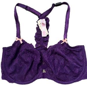 Victorias Secret Dream Angels Unlined Demi Racerback Lace bra 32DD Purple